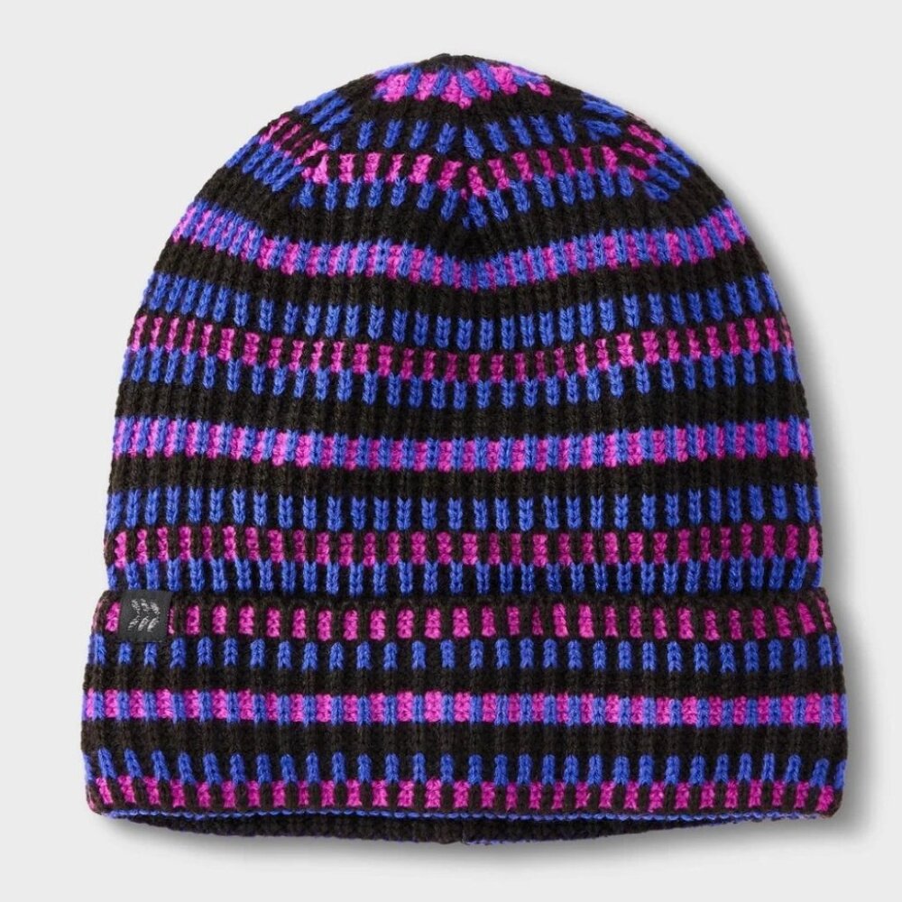 All in Motion Plaited Striped Cuff Beanie Hat - Purple, Black & Pink